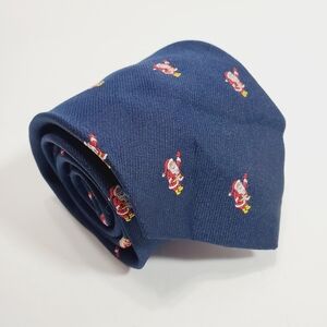 Santa Clause Christmas Theme Blue Geometric Men's Neck Tie Jacquard Fabric